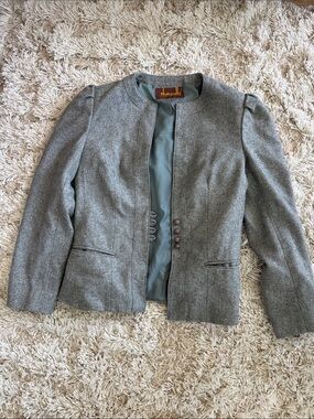 Vintage Wool Blend Gray Collarless Military Jacket